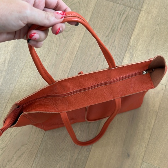 Borse in Pelle Orange Leather Tote Bag - Picture 10 of 14